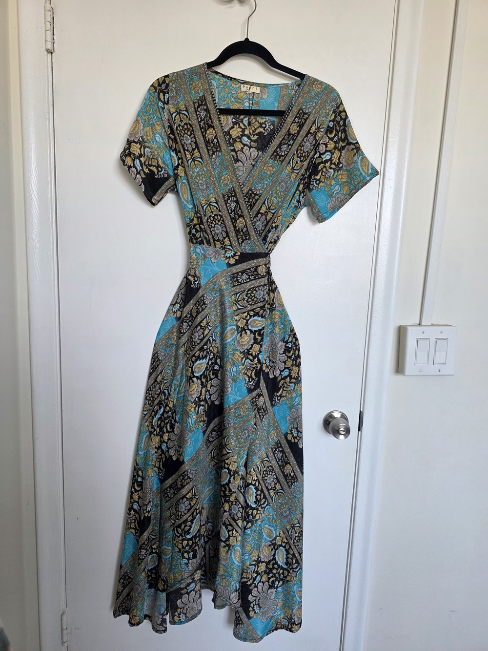 Turquoise Floral Wrap-Style Maxi Dress